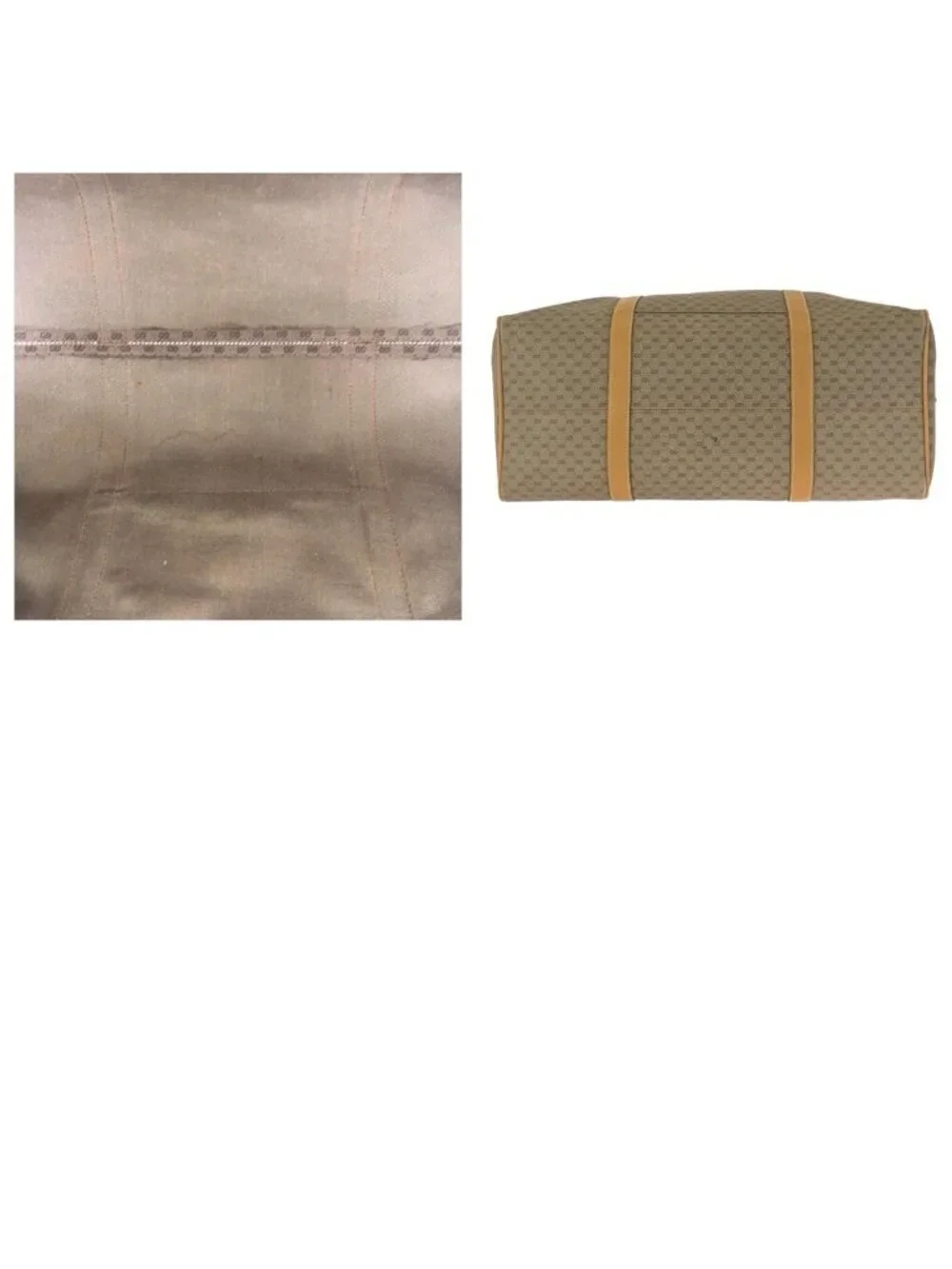Gucci Vintage Sherry Line Micro GG Beige Gold Leather Boston